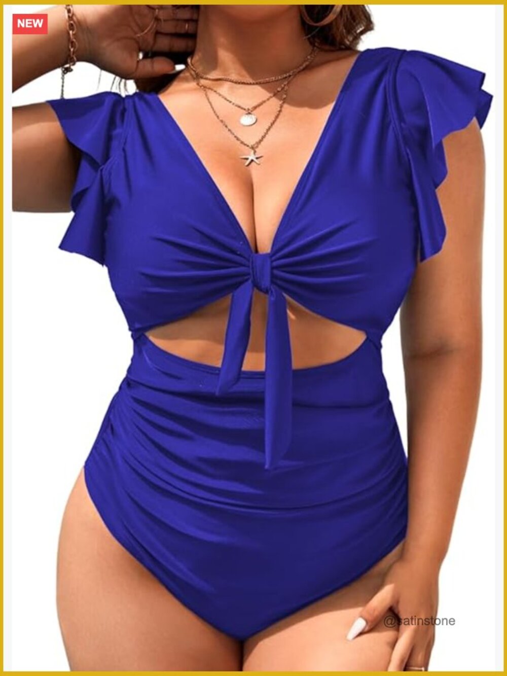 Plus Size Tummy Control One Piece Swimsuit Ruffle Tie Front Ruched Monokini